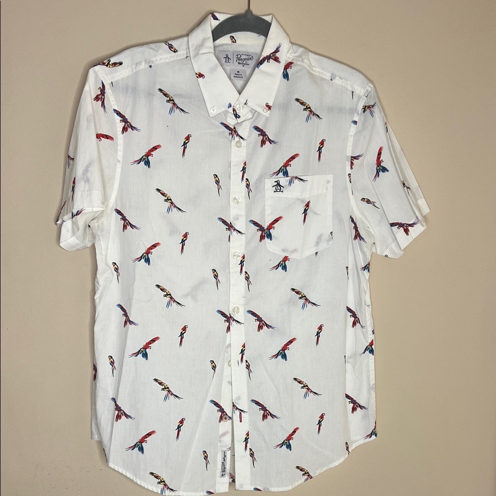 Original Penguin White Parrot Print Casual Shirt